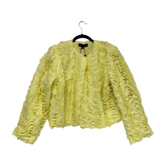 Zara Womens Blazer Jacket M Medium Yellow Textured Ruffled Cropped 3920/273 NWT - Picture 1 of 16